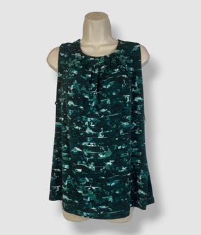 Calvin Klein Blouse Womens Size XL Green Geometric Pleated Sleeveless Jersey