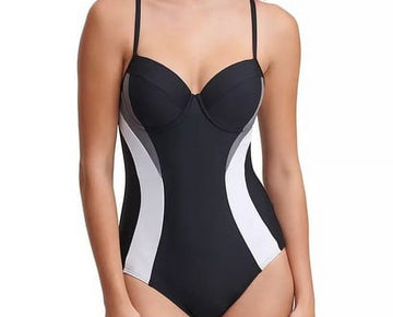 DKNY BLACK Colorblocked Tummy-Control Underwire One-Piece Swimsuit, US Size 4
