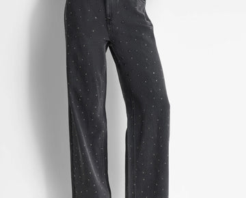 DKNY Women's Mid-Rise Embellished Straight-Leg Jeans Black Size 25 MSRP $159