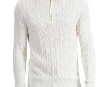Club Room Mens Cotton 1/4-Zip Pullover Sweater White Size L