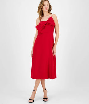 Anne Klein womens Bow Bodice Red polyester pockets Midi Dress Size 12 Red $159