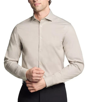 Calvin Klein Steel Plus Slim Fit Modern Dress Shirt Beige Size 17x34/35 MSRP $85