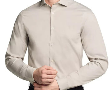 Calvin Klein Steel Plus Slim Fit Modern Dress Shirt Beige Size 17x34/35 MSRP $85