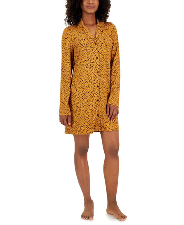Jenni Women's Notched-Collar Long-Sleeve Sleepshirt, - Tiny Heart Size L