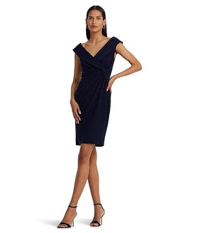 Lauren Ralph Lauren Jersey Off-The-Shoulder Cocktail Dress Blue Size 10 MSRP$175