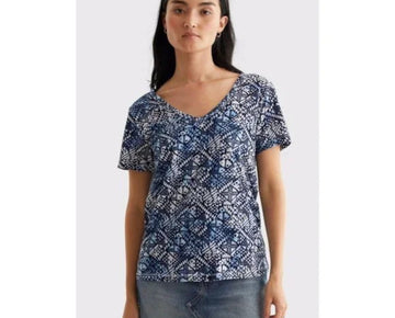 LUCKY BRAND Womens White Printed Short Sleeve V Neck T-Shirt Size M