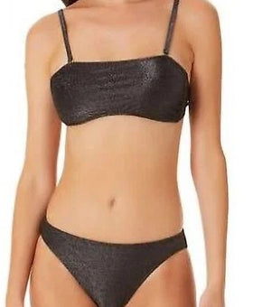 California Waves Women Juniors Metallic Bandea Bikini Swim top ONLY Black Size M