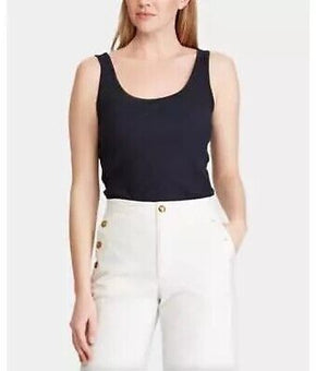LAUREN Ralph Lauren Cotton-Blend Tank Top (Navy) Women's Sleeveless Size M