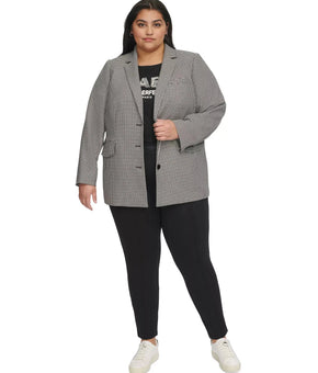 KARL LAGERFELD PARIS Plus Size 24W Three-Button Houndstooth Blazer Black $209