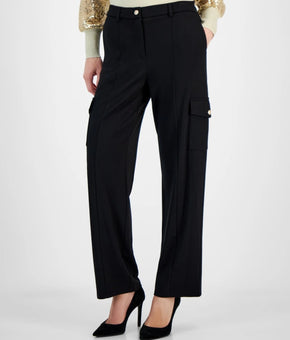 Tahari T Tahari Women's Solid-Color Wide-Leg Cargo Pants Black Size 12 MSRP $88