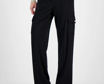 Tahari T Tahari Women's Solid-Color Wide-Leg Cargo Pants Black Size 12 MSRP $88