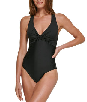 Calvin Klein Twist Front One-Piece Swimsuit Black Size Size 12 MSRP $118