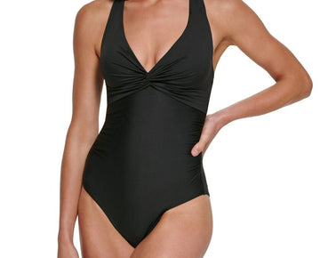 Calvin Klein Twist Front One-Piece Swimsuit Black Size Size 12 MSRP $118
