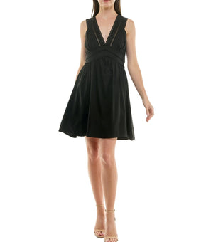 Taylor Women rayon Deep V-Neck Ladder-Trim Fit & Flare Dress Black Size 14 $138