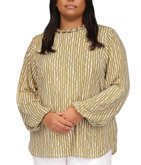 Michael Kors Plus Size 2X chain-Neck Long-Sleeve Top Yellow Buttercup MSRP $130