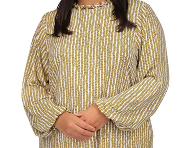 Michael Kors Plus Size 2X chain-Neck Long-Sleeve Top Yellow Buttercup MSRP $130