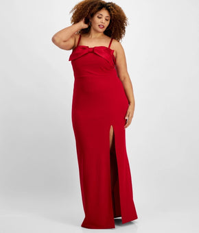 City Studios Trendy Plus Size 14W Bow-Trim Gown Red MSRP $109