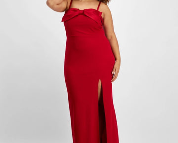 City Studios Trendy Plus Size 14W Bow-Trim Gown Red MSRP $109