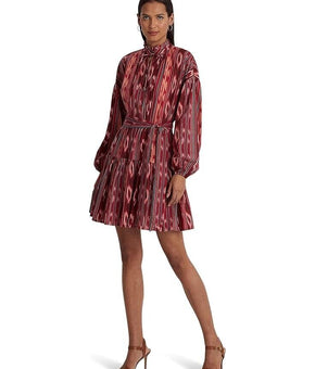 LAUREN Ralph Lauren Geo-Stripe Belted Cotton Voile Dress Red Pink Size 6 $195