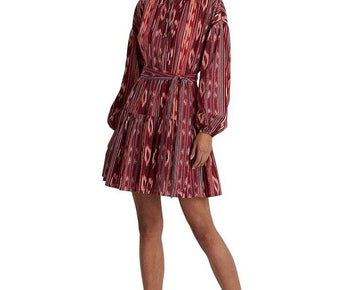 LAUREN Ralph Lauren Geo-Stripe Belted Cotton Voile Dress Red Pink Size 6 $195