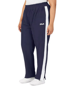 FILA Jovia Mid-Rise Contrast-Trim Track Pants Navy Blue Plus Size 2X MSRP $58