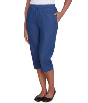 Alfred Dunner Womens Relaxed Fit Denim Capri Blue Petite Size 16P Cotton Blend