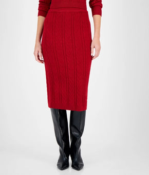 Anne Klein Women's Chevron-Stitch Knit Pencil Skirt Red Size L MSRP $99
