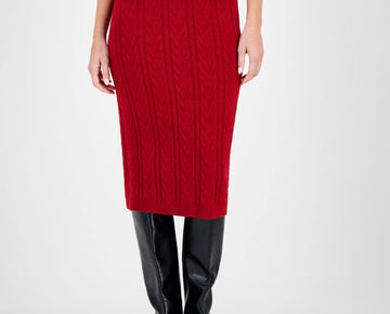 Anne Klein Women's Chevron-Stitch Knit Pencil Skirt Red Size L MSRP $99