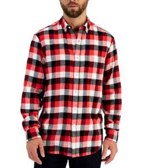 Club Room Buffalo Plaid Ruby Check Button Front Flannel Shirt Red Size XXL