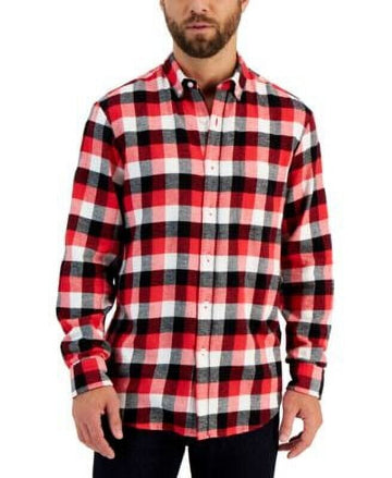 Club Room Buffalo Plaid Ruby Check Button Front Flannel Shirt Red Size XXL