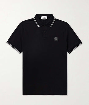 Stone Island Cotton Blend Tipped Regular Fit Polo Shirt Black Size S MSRP $170