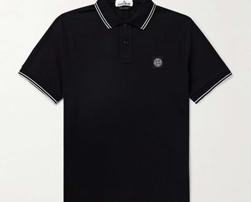 Stone Island Cotton Blend Tipped Regular Fit Polo Shirt Black Size S MSRP $170