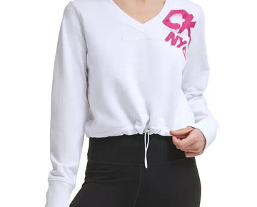 Calvin Klein Performance Women's Cinched Logo Sweatshirt White Size M MSRP $60