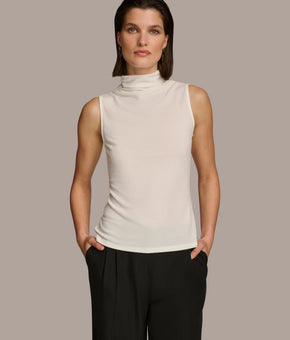 Donna Karan New York Women's Mock-Neck Sleeveless Top Ivory Size M MSRP $69