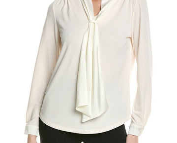 Anne Klein womens Mixed Media Top, Size L White MSRP $79