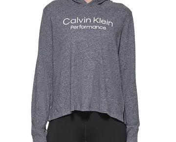 Calvin Klein Performance Women's Stacked Logo Hooded Top Gray Size M