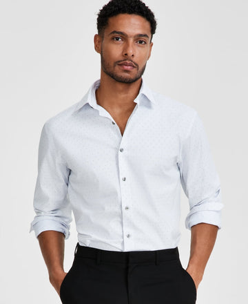 Alfani Men Regular fit Dress Shirt XL 17-17.5 36-37 White Polka Dot