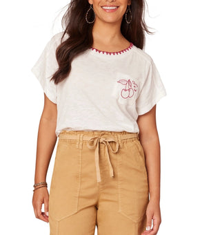 Democracy Cotton/Modal Embroidered-Pocket Short-Sleeve T-Shirt White Size M $54