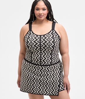 Nina Parker Trendy Plus Size 3X Geo-Knit Tank Black Begie MSRP $79