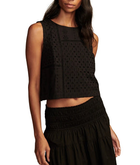 Lucky Brand Women's Schiffli Eyelet Sleeveless Top Black Size 2XL MSRP $70