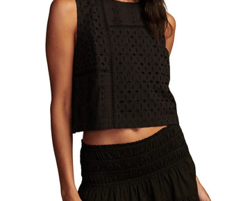 Lucky Brand Women's Schiffli Eyelet Sleeveless Top Black Size 2XL MSRP $70