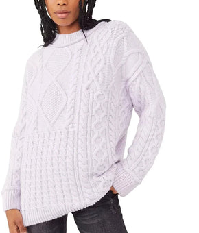 Free People Purple Women's Leslie Cable Tunic Sweater top Size XL MSRP $168