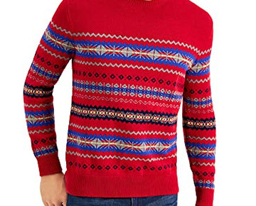 Clubroom Mens Red Fair Isle Crew Neck Sweater Red Size XL