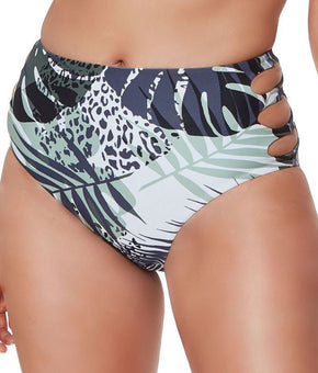 Bar III MULTI Tropical-Print Cutout Bikini Swim Bottom, US Medium