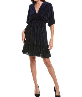 Taylor womens Velvet Burnout Stripe Mini Dress, Size 10, Blue MSRP $128