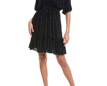 Taylor womens Velvet Burnout Stripe Mini Dress, Size 10, Blue MSRP $128