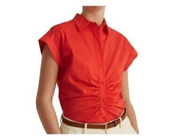 Lauren Ralph Lauren Womens Orange Short Sleeve Button up Top Size 2 MSRP $80