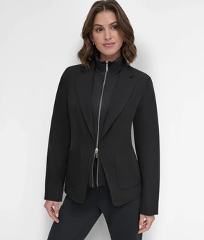 DKNY Women's Double Insert Zip-Front Jacket Black Size 4 MSRP $159