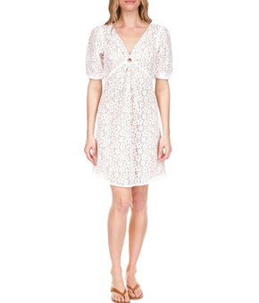 Michael Kors Women's Lace V-Neck Keyhole Dress White Size 2 MSRP $195