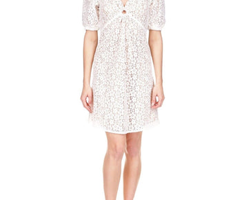 Michael Kors Women's Lace V-Neck Keyhole Dress White Size 0 MSRP $195